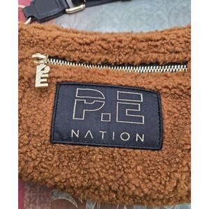 P.E NATION Optimum Cross Body Bag Coffee Brown Sherpa Gold & Black Trim Classy